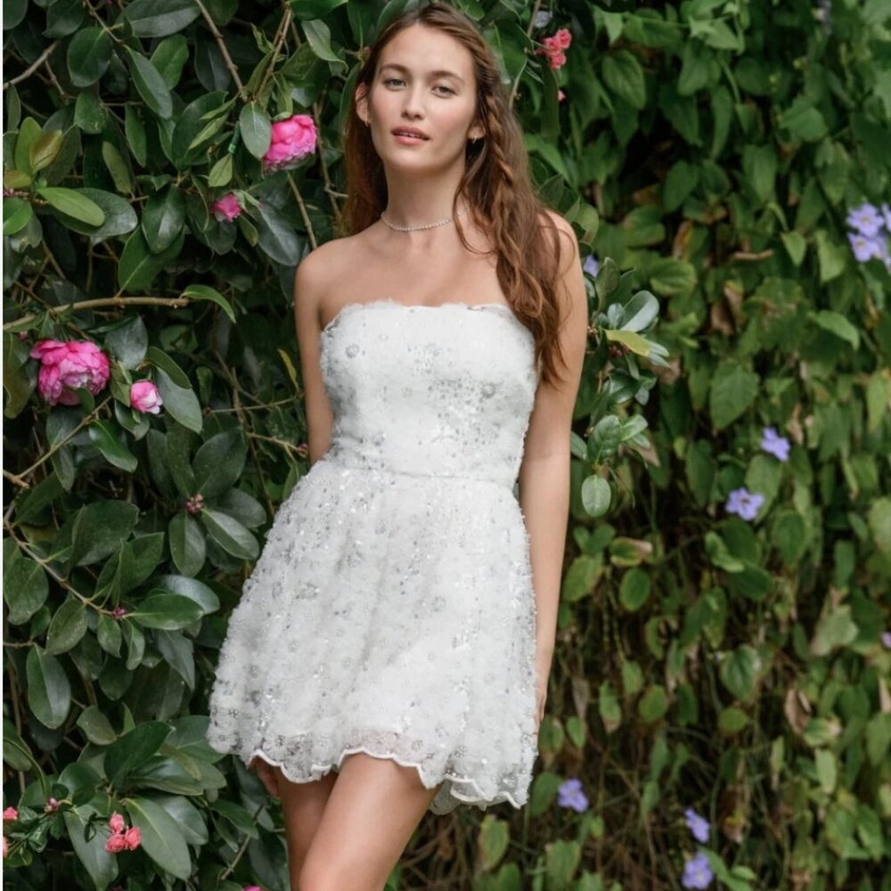 NWT Altar'd State Demi Embellished 3D Florals Strapless Dress Bridal Formal Smll
